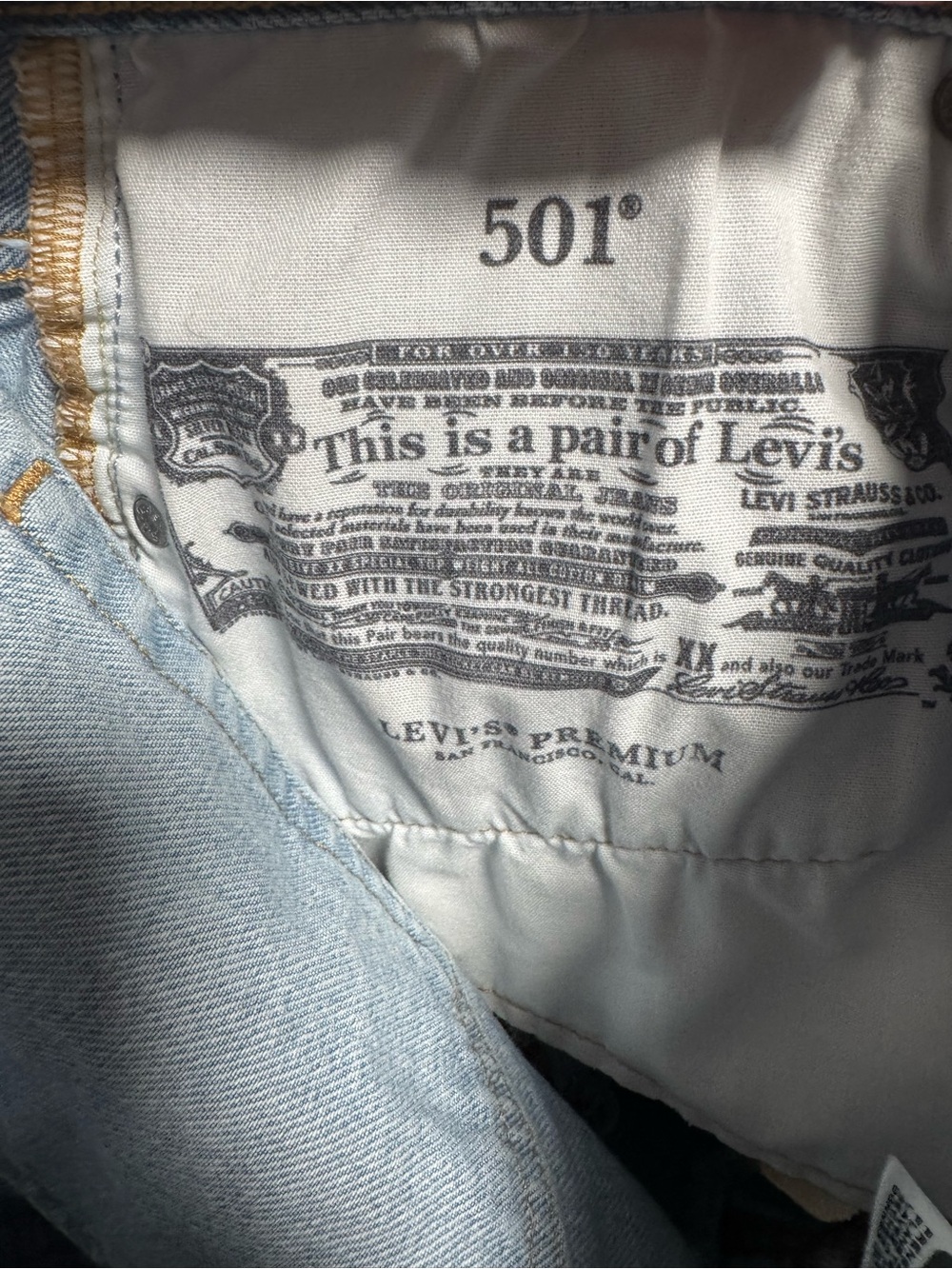 Levi's 501 “Capital E” Light Blue High-Rise Frayed Hem Denim Shorts Waist 29 - Picture 8 of 13